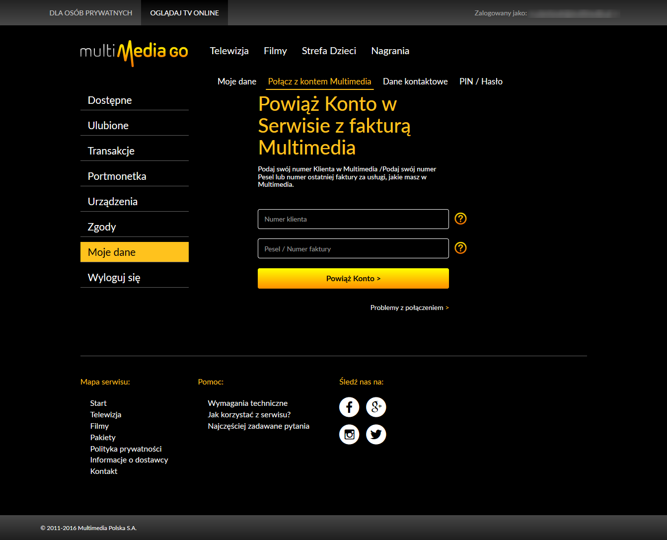 Połącz z kontem Multimedia